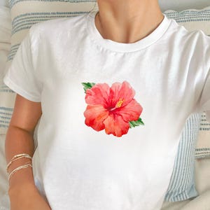 Hibiscus Flower Baby Tee | Tropical Coastal Aesthetic Shirt | Trendy Summer Baby Tee | Y2K Island Girl Tee | Cute Hawaii Floral Graphic Tee