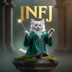 INFJ Kitty Unisex Softstyle T-Shirt, MBTI Cat Lover Gift, Myers Briggs Personality Tee, Japanese Design