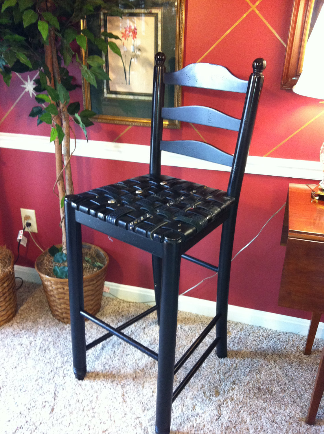 Items similar to BeltArt Black Bar Stool with Distressed Finish with