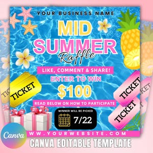 Sommer-Gewinnspiel-Werbegeschenk-Flyer - DIY-Sommer-Saison-Giveaway & Gewinnspielticket-Flyer, bearbeitbare Canva-Contest-Vorlage, Preisflyer, Beauty-Haar