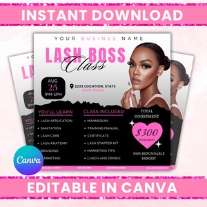 Flyer-Vorlage für Wimpernkurse: DIY-Wimperntechnikschule, MUA-Canva-Design (Digitaler Download)