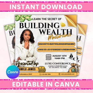Wealth Masterclass Flyer: Women Empowerment, Business Workshop (Canva Editable Digital Download)