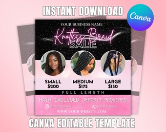 Knotenlose Geflecht Flyer, Salon Promo Canva Vorlage (Digitaler Download