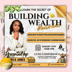 Wealth Masterclass Flyer: Women Empowerment, Business Workshop (Canva Editable Digital Download)