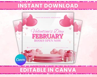 Valentine's Day Booking Flyer, Hair, Lashes, Nails - DIY Canva Template (Digital Download) - February Booking Flyer
