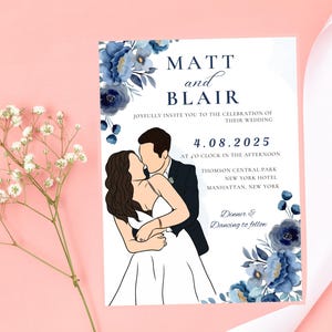 Custom Wedding Invitation, Wedding Portrait, Couple Illustration, Custom Portrait, Wedding Invite Template, Invitation with Line Drawing