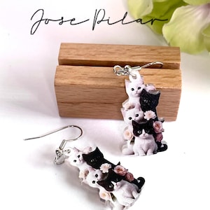 Jose Pilar Acrylic Litter of Cats And Roses Earrings| Earrings For Women | Unique Animal Jewelry | Gifts For Her | Cat Jewelry | Cat Lover