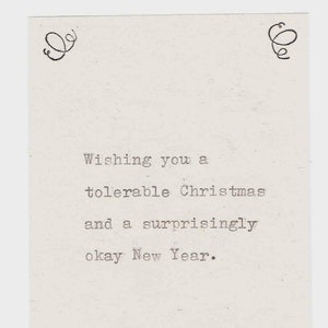 A Tolerable Christmas And An Okay New Year Funny Holiday Card | Happy Holidays Humor Weird Sarcastic Seasons Greetings Card