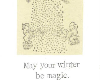 May Your Winter Be Magic Holiday Card | Vintage Woodcut Pagan Winter Holiday Card Witch Solstice Card Season's Greetings