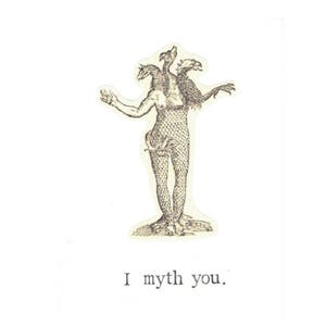Je pense à vous carte de vœux | Tu me manques Drôle Love Friend Mythologie Histoire Humour médiéval Bizarre ringard jeu de mots Curiosités monstres Gothique Saint-Valentin