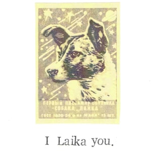 Je vous Laika carte | Carte de Saint-Valentin drôle vintage espace chien russe humour animaux