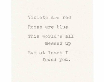 Violets Are Red Funny Valentine Card | Hand Typed Valentine's Day Card Love Anniversary Weird Humor For Him For Her