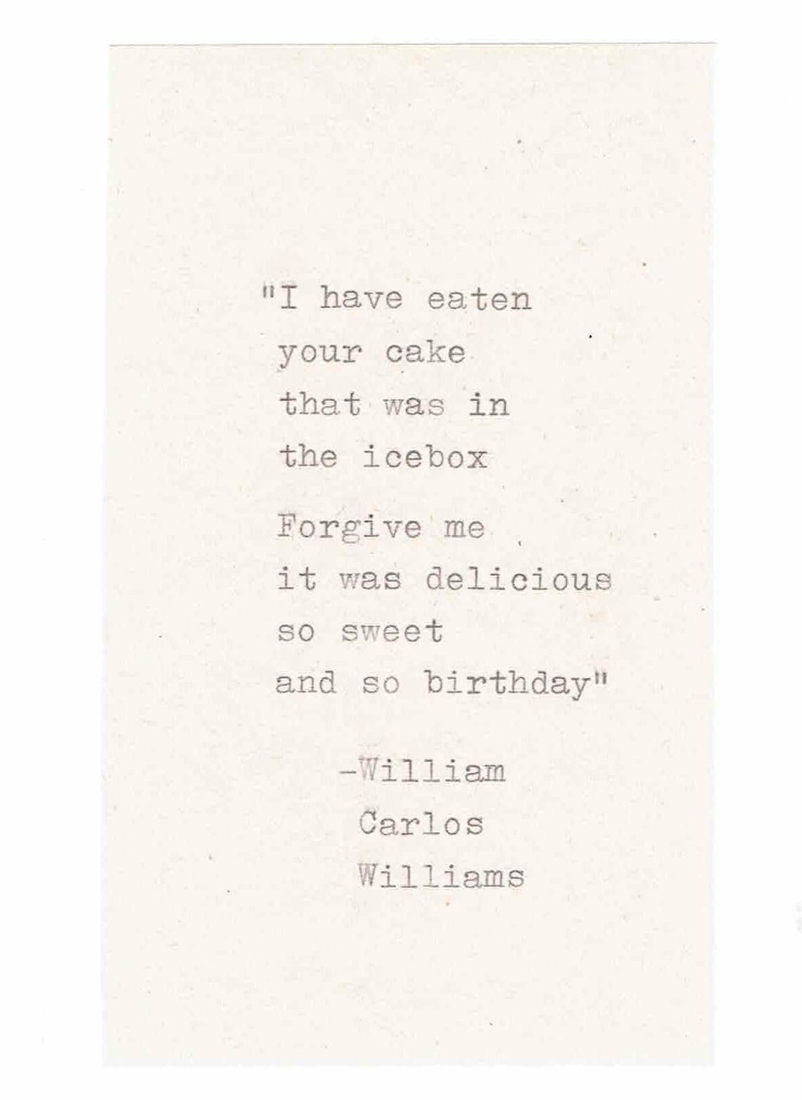 William Carlos Williams Plums Funny Birthday Card Typed Etsy
