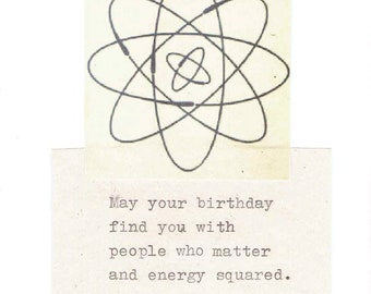 Energy Squared Funny Physics Birthday Card | Vintage Science Humor Physics Pun Atomic Geek Nerdy Typed Happy Birthday Men Women