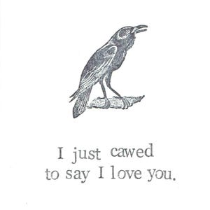 J'ai juste croaqué pour dire je t'aime carte de vœux | Drôle oiseau nature corbeau vintage valentine ringard amitié humour gothique jeu de mots