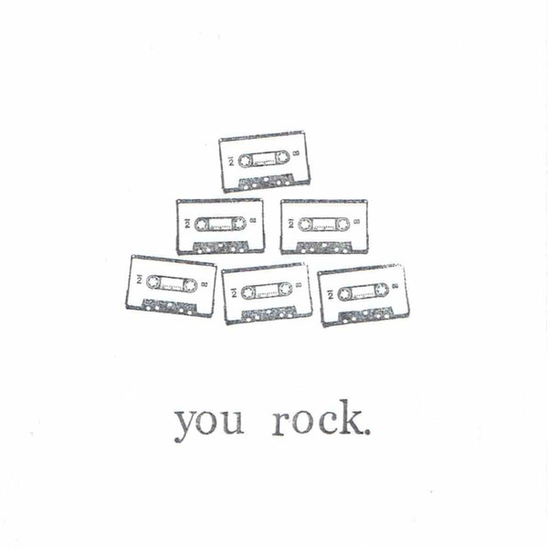 You Rock Cassette Tape Card | Funny Thank You Indie Black and White 80's Retro Nerdy Pun Mix Tape Hipster Birthday Card Men Women Valentine