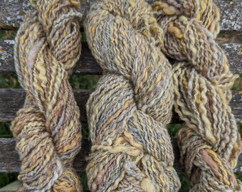 Dakota plant-dyed & natural gray, Biotayarns' handspun - 3 mini skeins for weaving