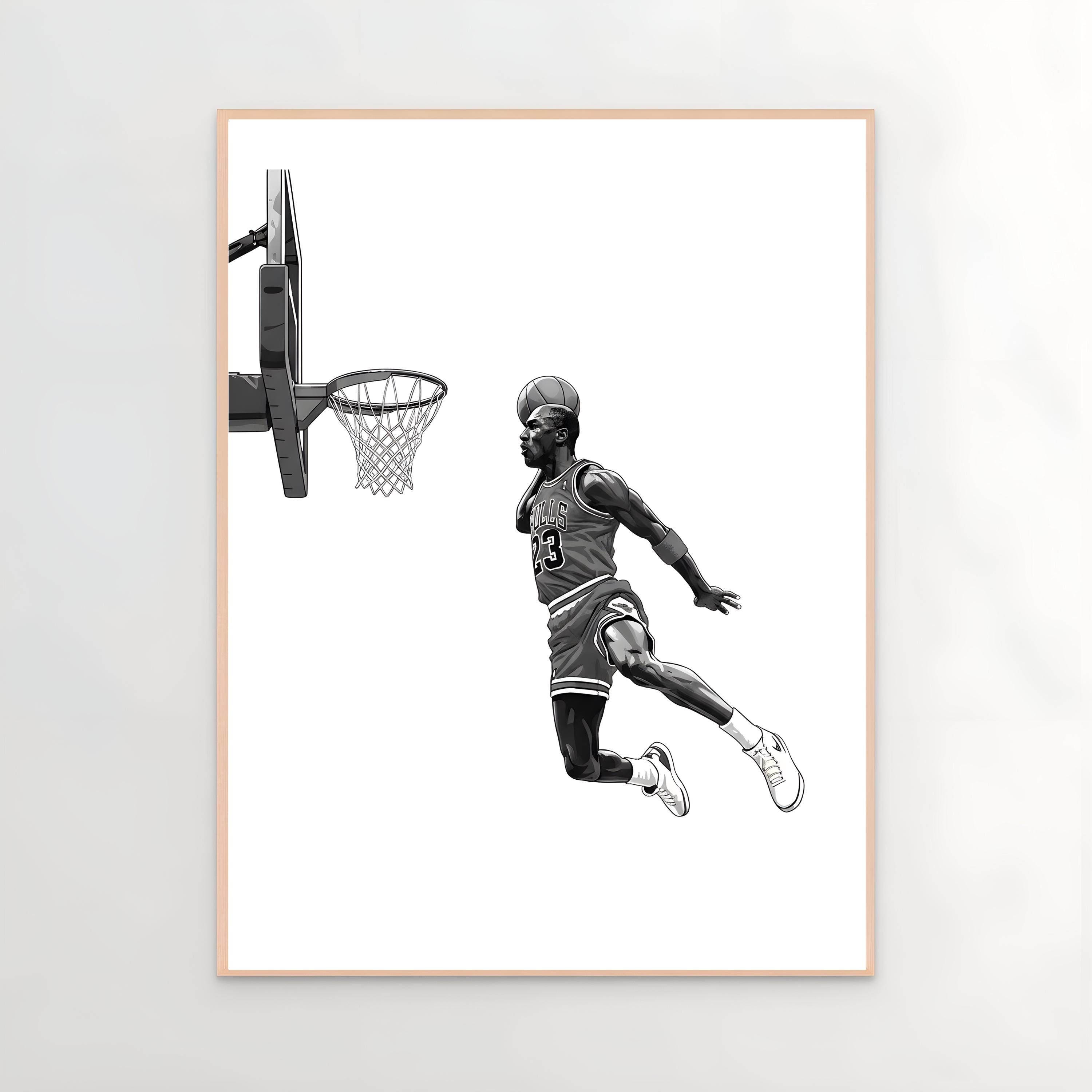 Michael Jordan Iconic Dunk Poster | Black & White NBA Art (digital