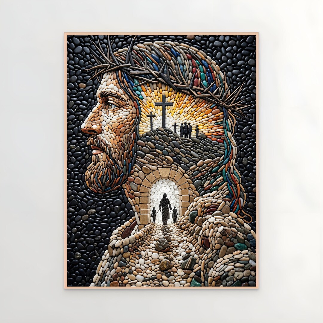 Jesus Christ Pebble Mosaic Wall Art, Crown of Thorns Poster, Religious ...