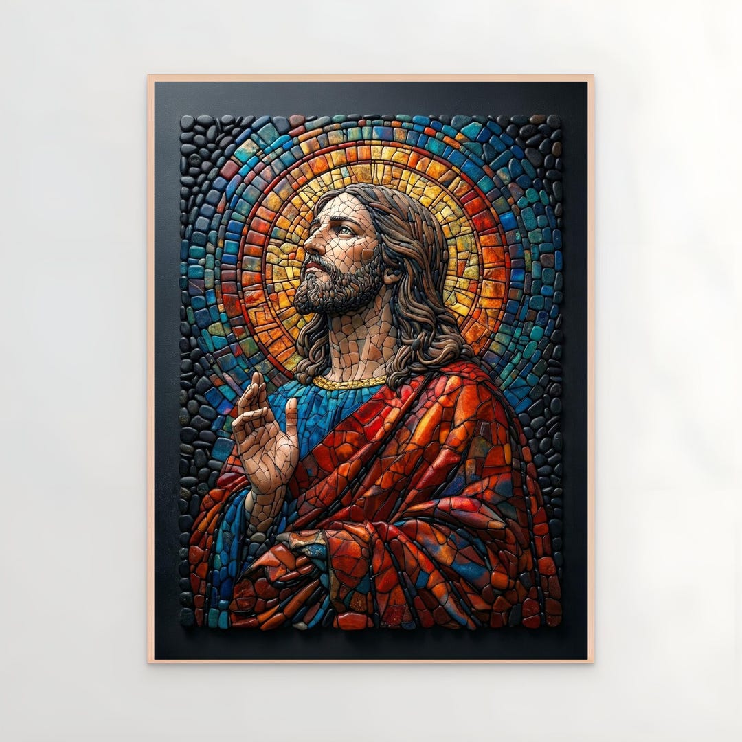 Scared Pibble Jesus Christ Pebble Mosaic Art, Colorful Sacred Stone Wall Decor ...