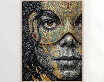 Michael Jackson kiezelsteen mozaïek portret, King of Pop Gold Mask Art (digitale download)