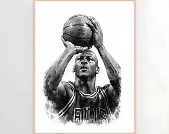 マイケル・ジョーダンのフリースローアート、象徴的なNBAポスター（デジタルダウンロード）