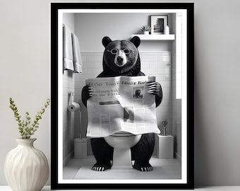Funny Bear on Toilet Print, Quirky Bathroom Decor (Digital Download)