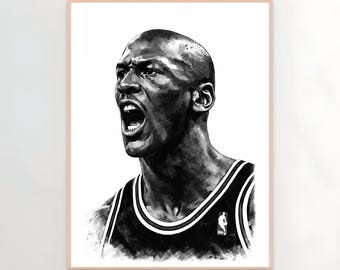 マイケル・ジョーダンの白黒アート、NBA 印刷可能ポスター（デジタルダウンロード）