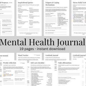 Printable Mental Health Journal | Self-Care Workbook for Anxiety, Healing, Confidence & Mindfulness | Digital Guided Journal PDF