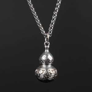 Locket Style Silver-Plated Copper Auspicious Cloud Zen Gourd Pendant,Peace Energy