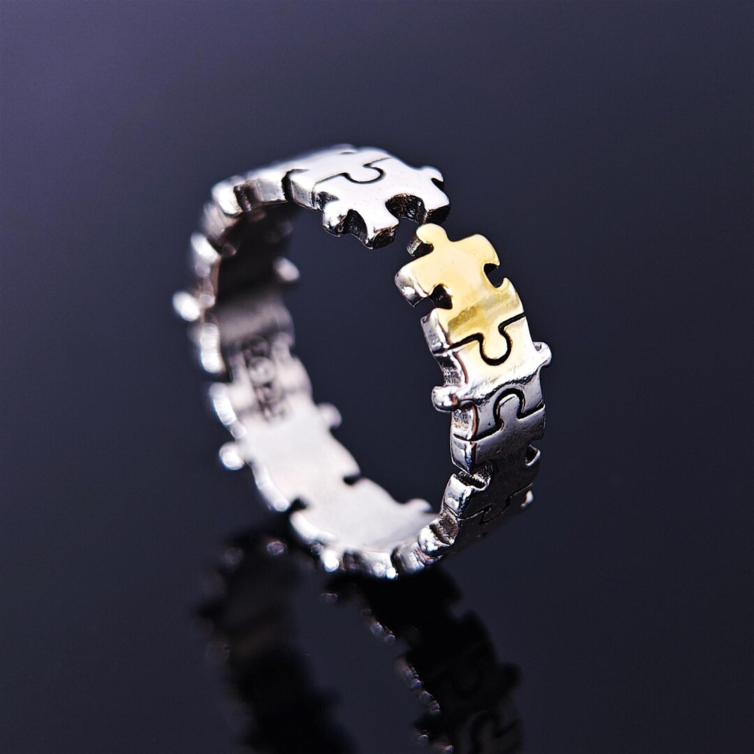 Silver Puzzle Pattern Couple's Ring Adjustment Range: US Sizes 8-12 ...