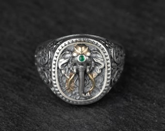 Bague en argent Ganesha, bijoux dieu hindou, anneau dieu éléphant pour la sagesse et la fortune, cadeau pour papa, bague réglable, convient aux tailles américaines 8-11