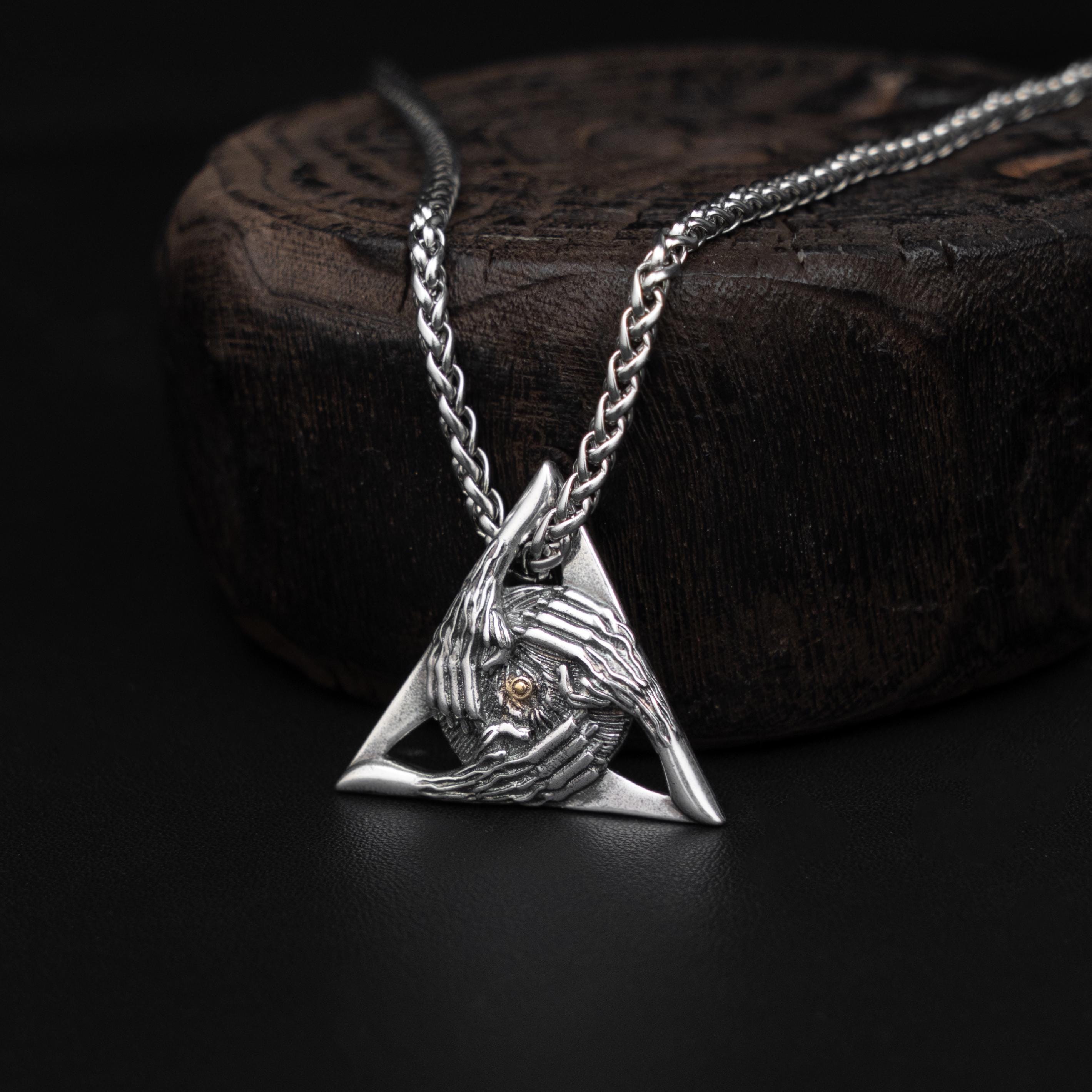 Collier En Argent Sterling Plaqué Or Avec Trois Zircones Triangle - Longueur 16 Pouces, Neuf