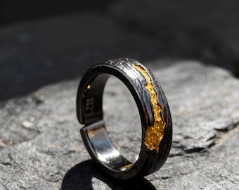 Anillo negro abierto "Fuego fluyente", ajustable, bañado en plata, tallas 8-10 (EE. UU.). Su diseño único resalta la personalidad. Regalo de San Valentín.