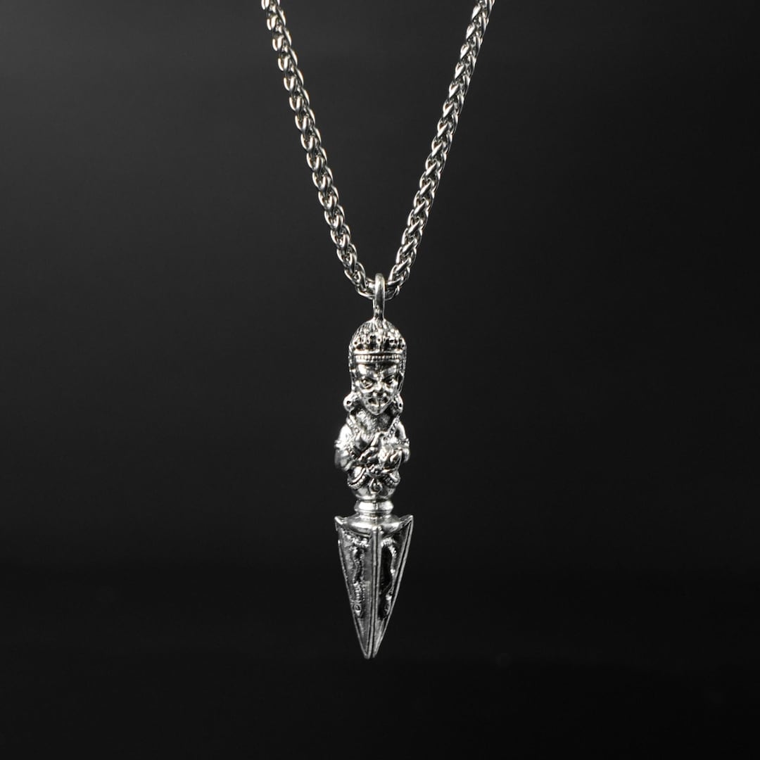 Tibetan Silver Buddhist Triangular Vajra Amulet Pendant With Buddha ...