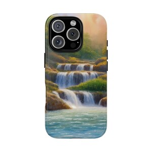 Waterfall River Phone Case, Nature Landscape Watercolor, iPhone Samsung Google Pixel