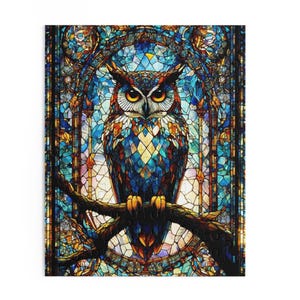 Owl Stained Glass Style Jigsaw Puzzle | Mystical Bird Puzzle Gift | Unique Nature Art – 120, 252, 500 Pieces