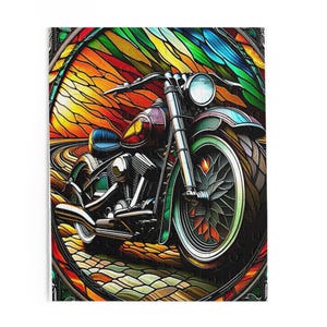 Stained Glass Motorcycle Puzzle – Colorful Biker Art Jigsaw (120, 252, 500 Pieces) – Unique Gift for Motorbike Lovers