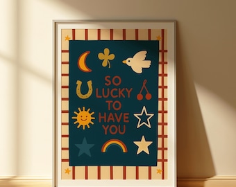Lucky Charm Nursery Print | Retro Kids Room Art (Digital Print)