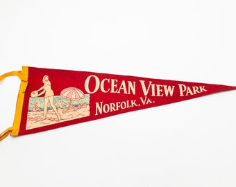 Vintage Ocean View Park Norfolk Virginia Souvenir Felt Pennant