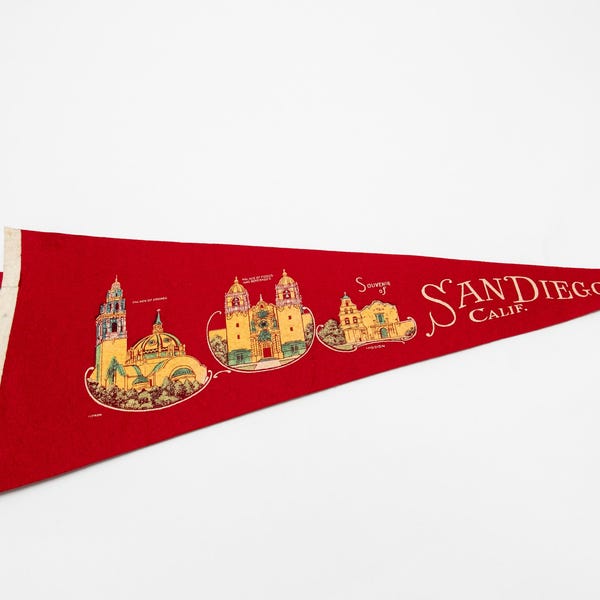 Banderín de fieltro de recuerdo de gran tamaño de época de San Diego, California