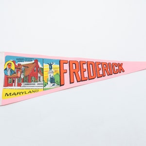 Vintage Pink Frederick Maryland Landmarks Souvenir Felt Pennant