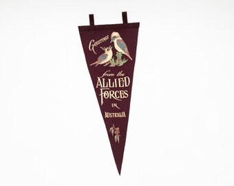 Vintage WWII Greetings From Allied Forces In Australia Souvenir Felt Pennant