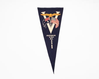 Vintage WWII Australia USA and New Zealand Victory Souvenir Felt Pennant