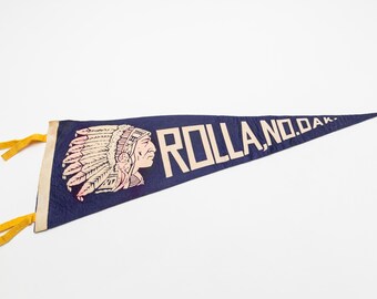 Vintage Rolla North Dakota Souvenir Felt Pennant
