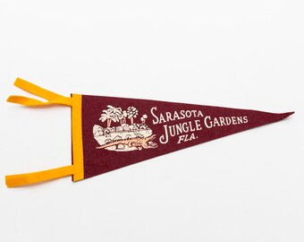Vintage Sarasota Jungle Gardens Florida Souvenir Felt Pennant