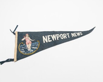 Early Vintage Newport News Virginia Bathing Beauty Souvenir Felt Pennant