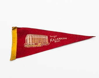 Vintage County Court House Kalamazoo Michigan Souvenir Felt Pennant