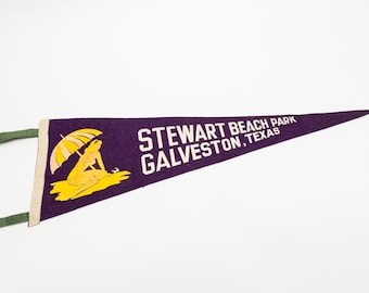 Great Vintage Stewart Beach Park Galveston Texas Souvenir Felt Pennant