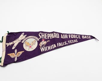 Large Vintage Sheppard Air Force Base Texas Souvenir Felt Pennant